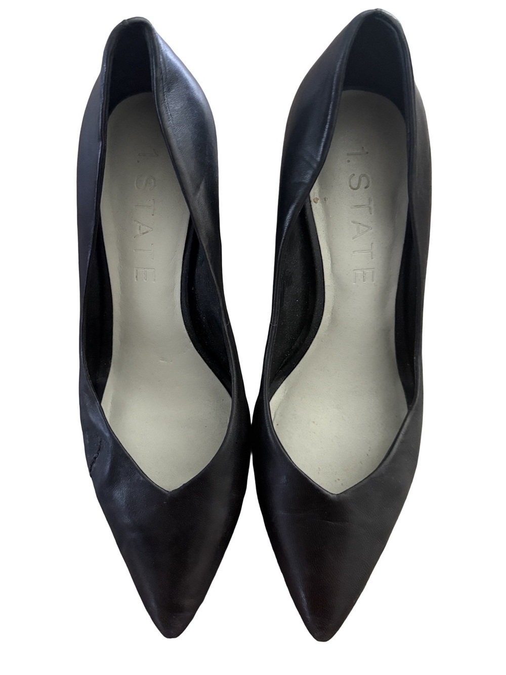 Classic 1.STATE Black Pointed-Toe Leather Heels